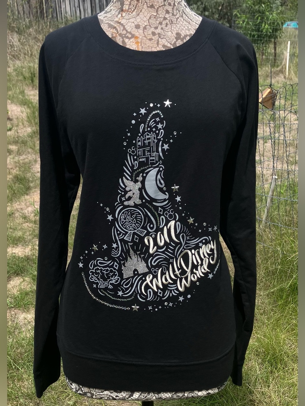 Disney Black Long-Sleeve Graphic Sweatshirt with Silver Fantasia Hat